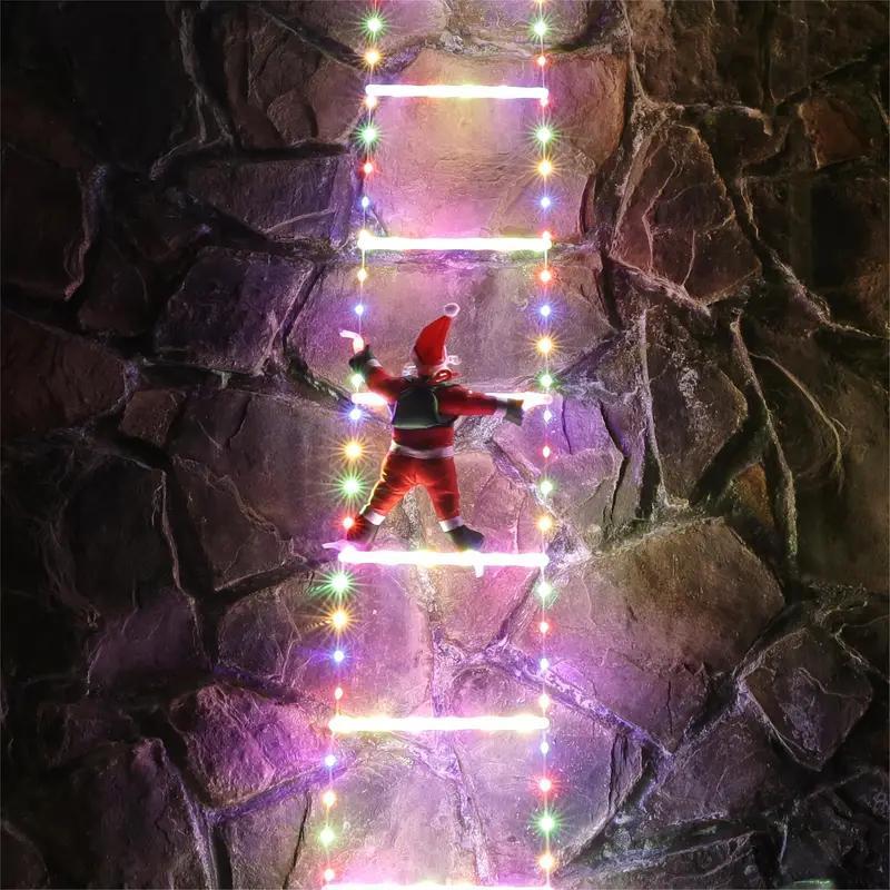 Geanimeerde kerstverlichting op ladder met klimmende Kerstman en afstandsbediening
