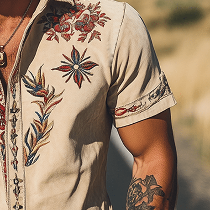 Geborduurd western overhemd met korte mouwen in retrostijl