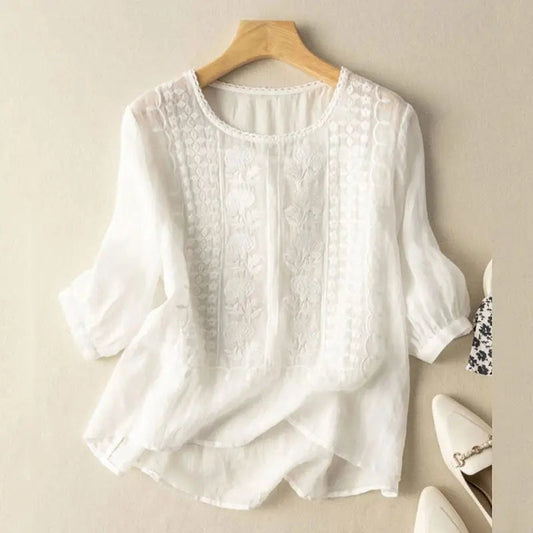 Geborduurde damesblouse in losse pasvorm
