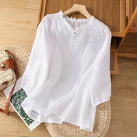 Geborduurde damesblouse met 3/4-mouwen