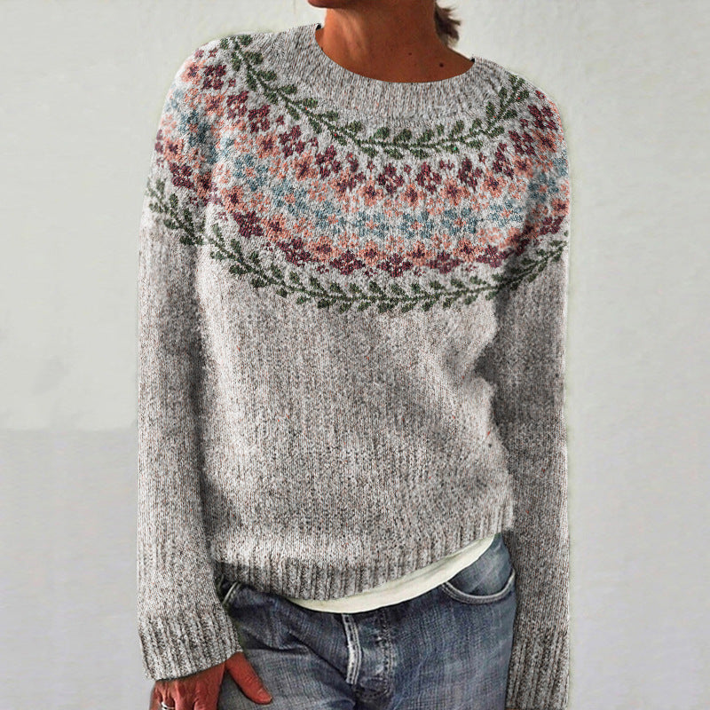 Gebreide dames trui met ronde hals en Fair Isle-motief