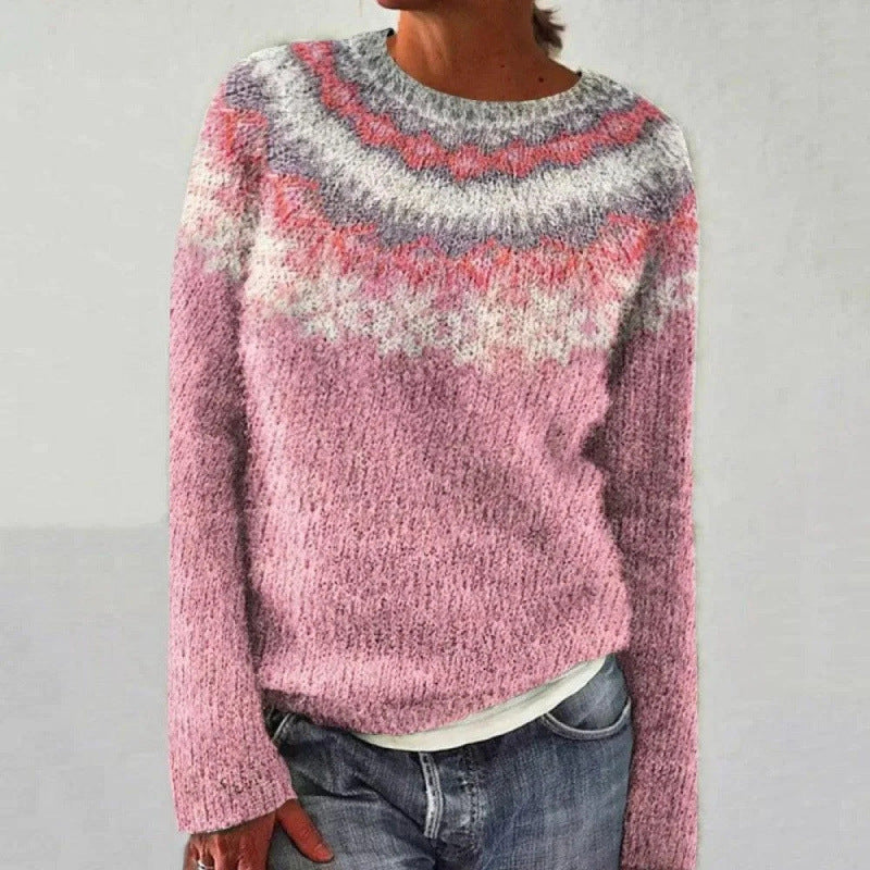 Gebreide dames trui met ronde hals en Fair Isle-motief