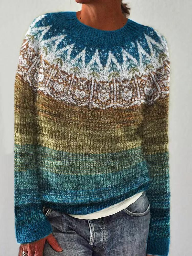 Gebreide dames trui met ronde hals en Fair Isle-motief