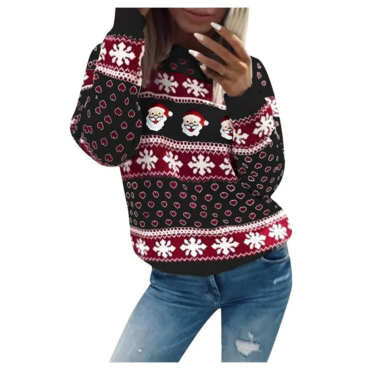 Gebreide kersttrui voor dames met kerstmanprint