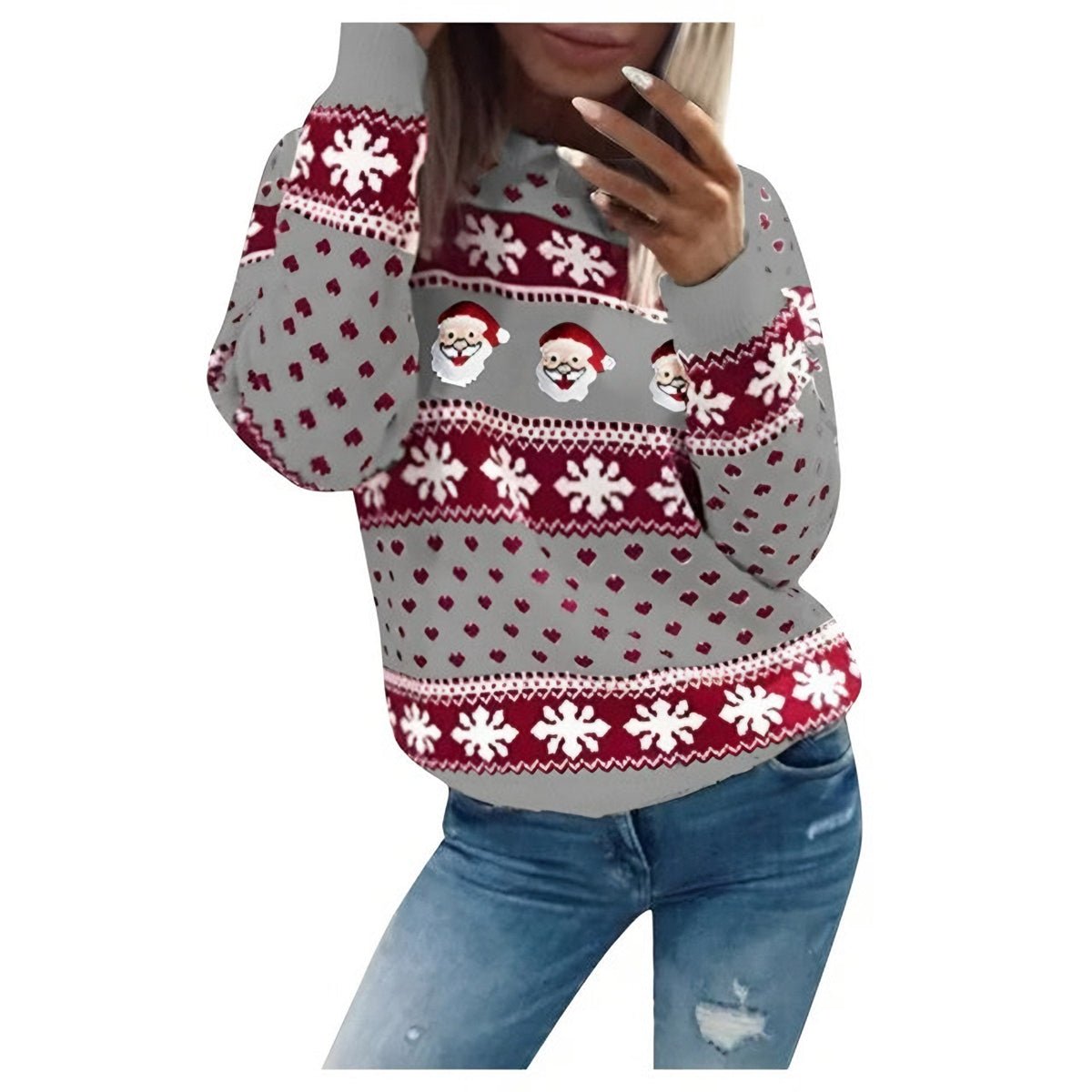 Gebreide kersttrui voor dames met kerstmanprint