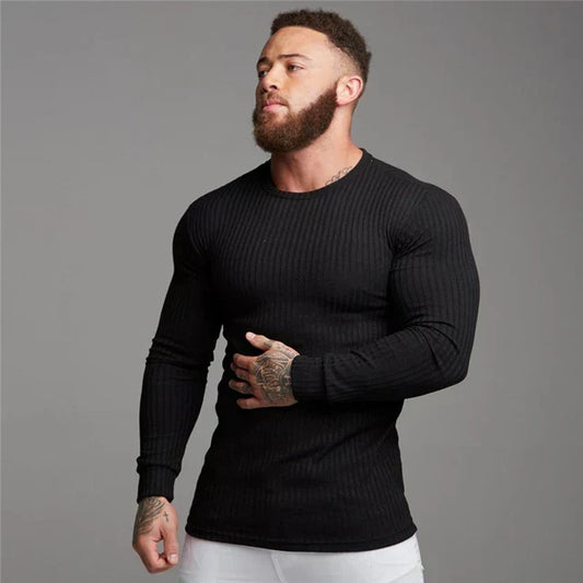 Gebreide ribtrui voor heren met slim-fit pasvorm en ronde hals