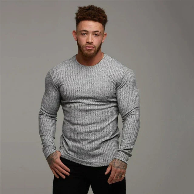Gebreide ribtrui voor heren met slim-fit pasvorm en ronde hals