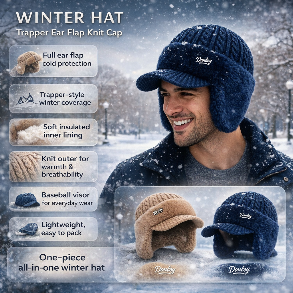 Gebreide Trapper Wintermuts met Oorbeschermers