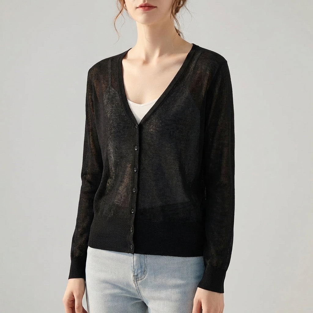 Gecropt vest met V-hals