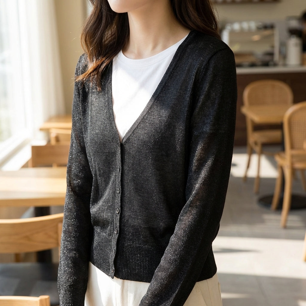 Gecropt vest met V-hals