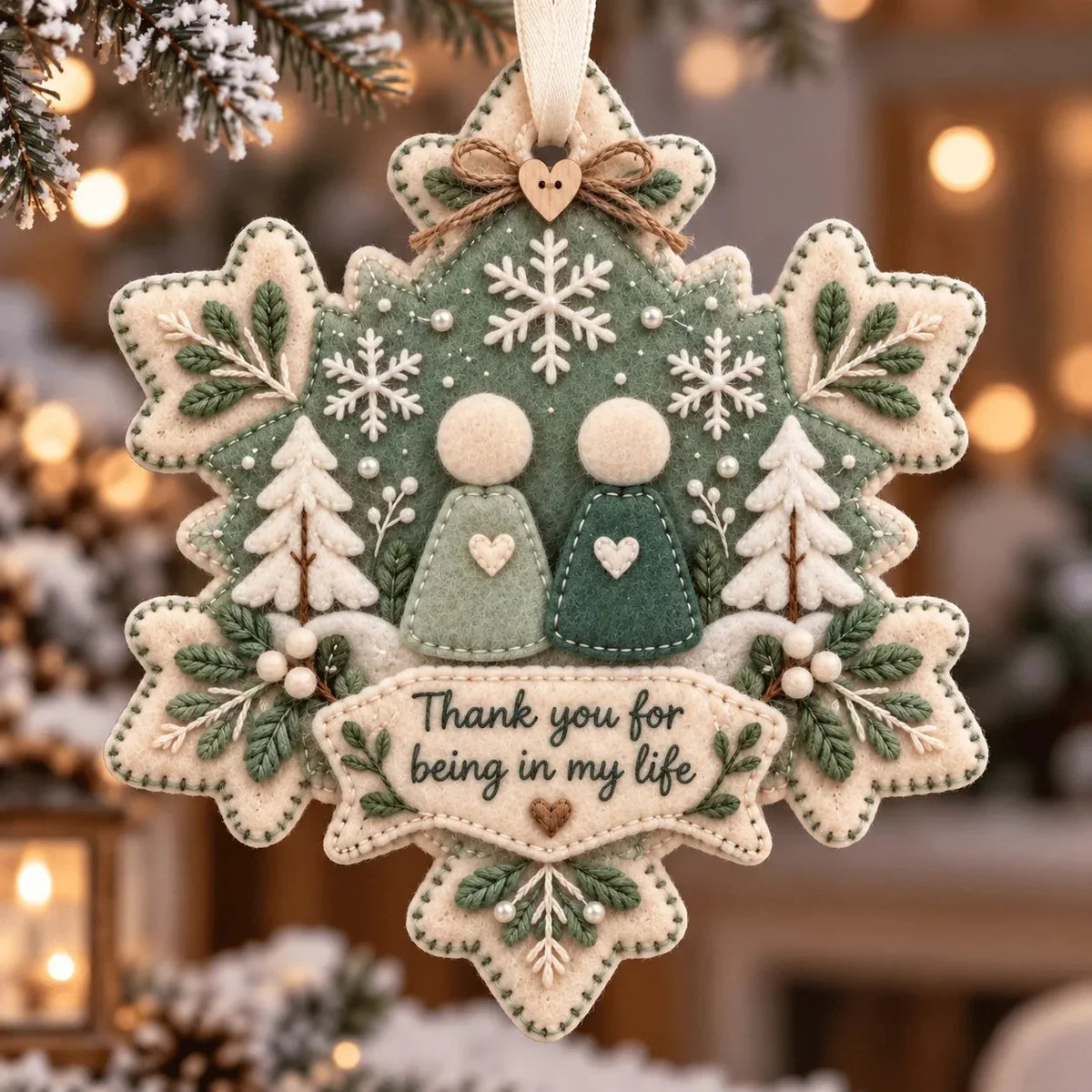 Gelaagd vilten 'Thank You'-ornament als aandenken