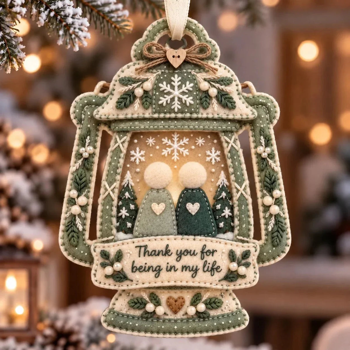 Gelaagd vilten 'Thank You'-ornament als aandenken