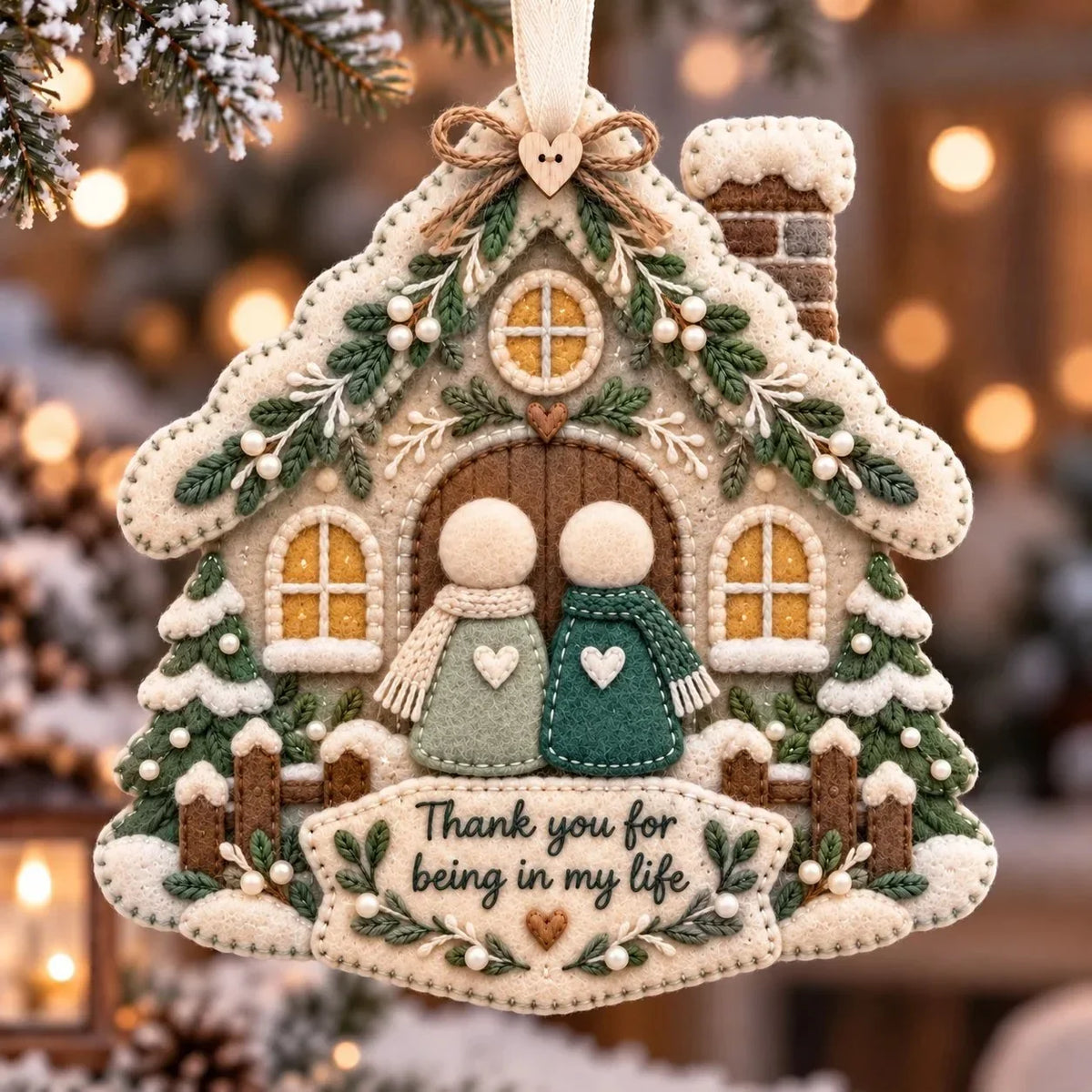 Gelaagd vilten 'Thank You'-ornament als aandenken