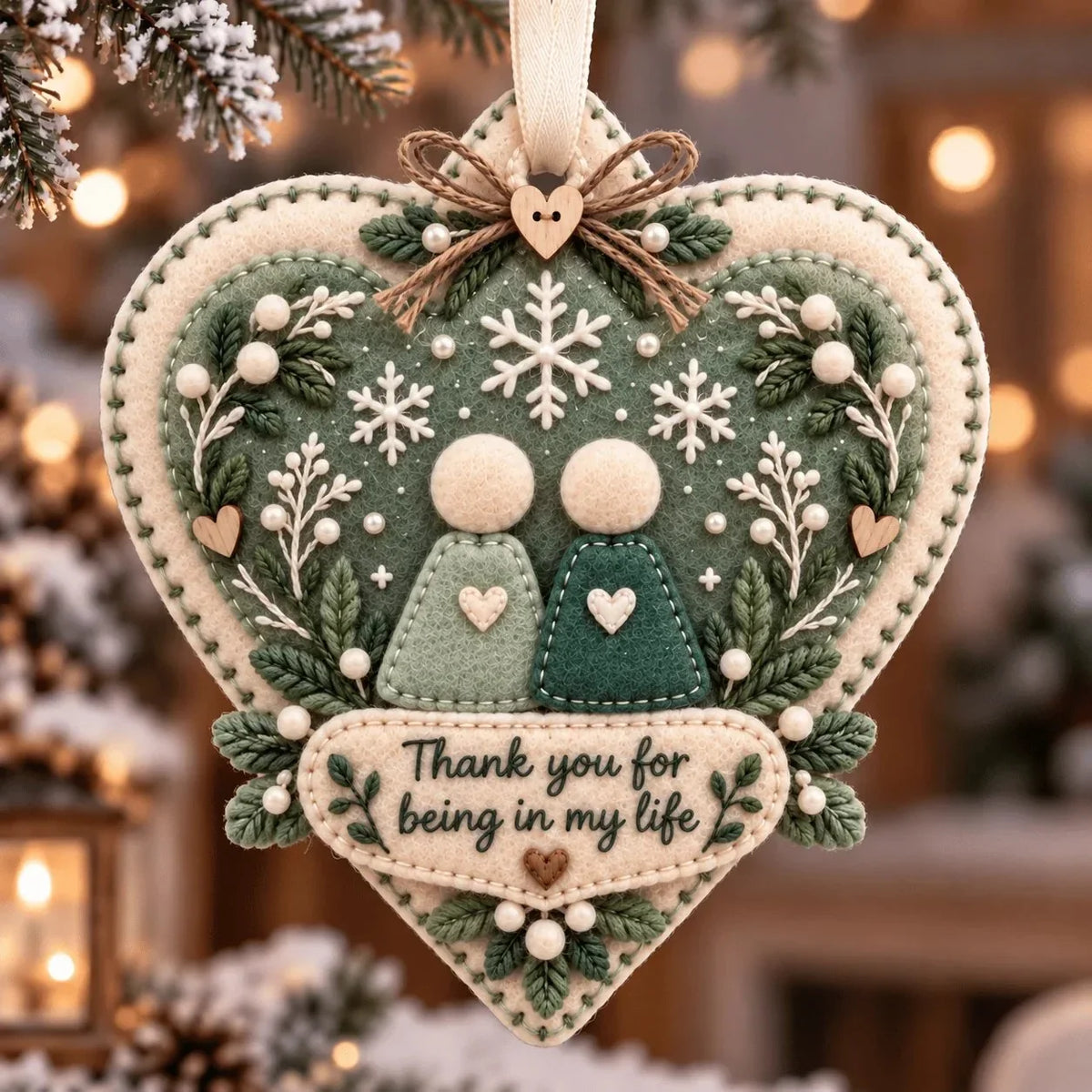 Gelaagd vilten 'Thank You'-ornament als aandenken