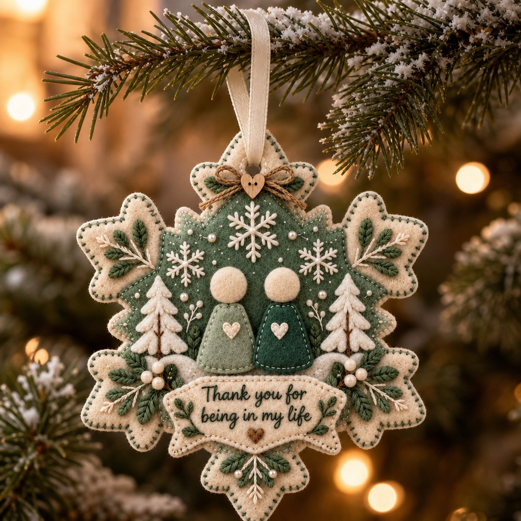 Gelaagd vilten 'Thank You'-ornament als aandenken