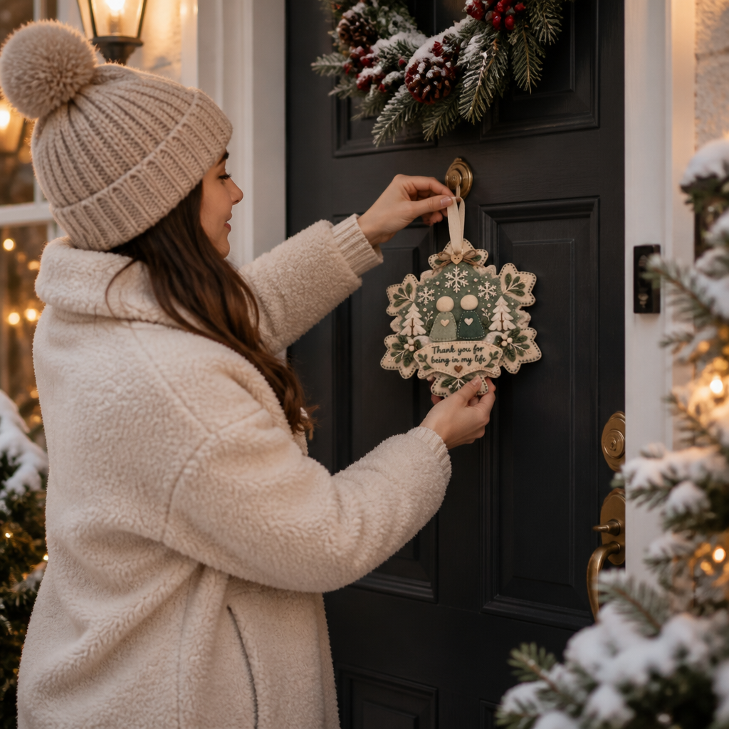 Gelaagd vilten 'Thank You'-ornament als aandenken