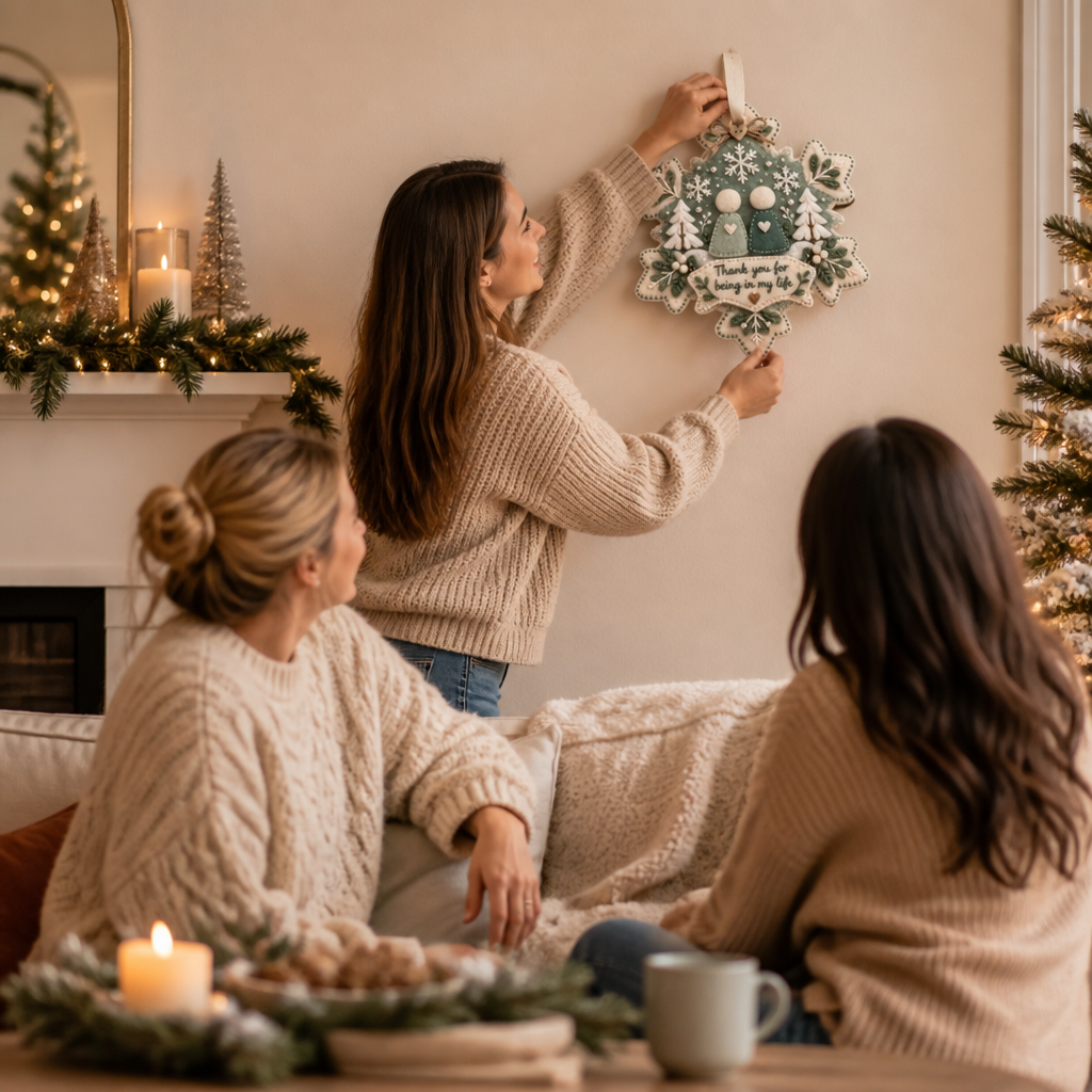 Gelaagd vilten 'Thank You'-ornament als aandenken