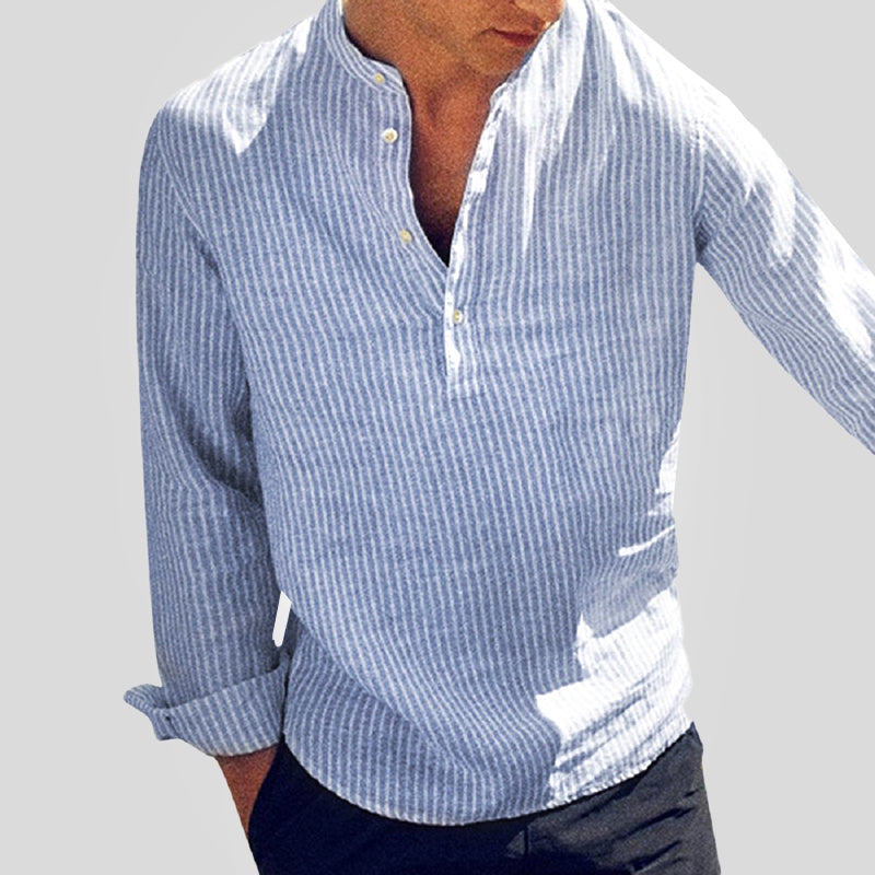 Gestreept henley-overhemd met lange mouwen voor heren