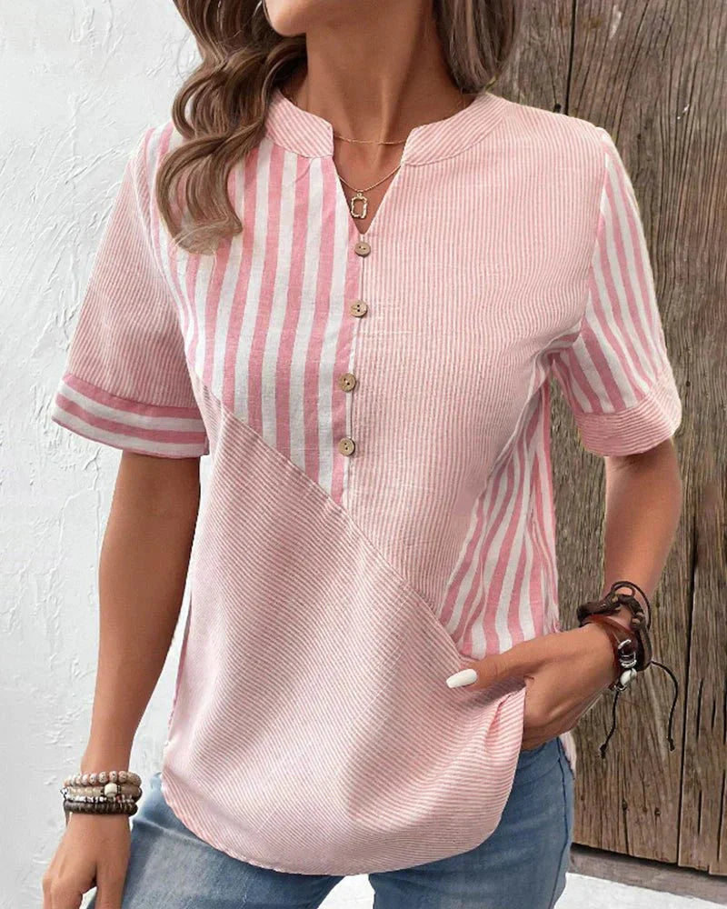 Gestreepte blouse met korte mouwen voor dames