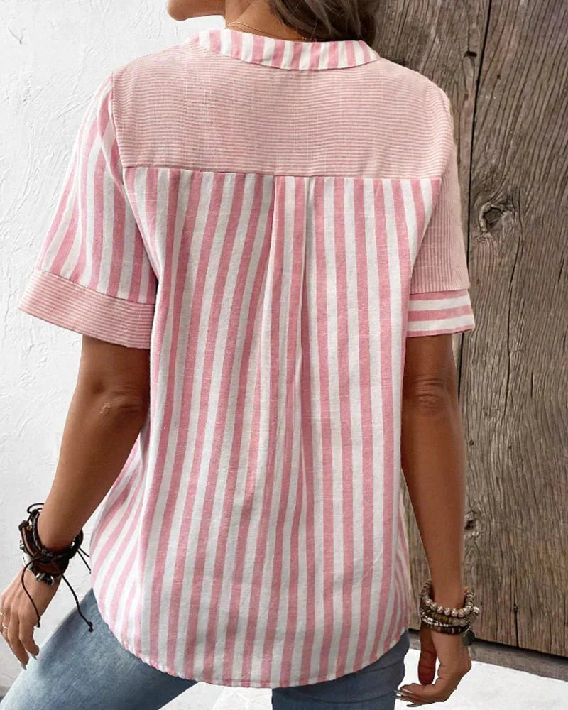 Gestreepte blouse met korte mouwen voor dames