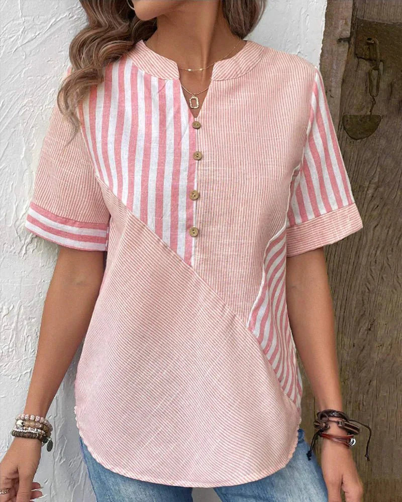 Gestreepte blouse met korte mouwen voor dames