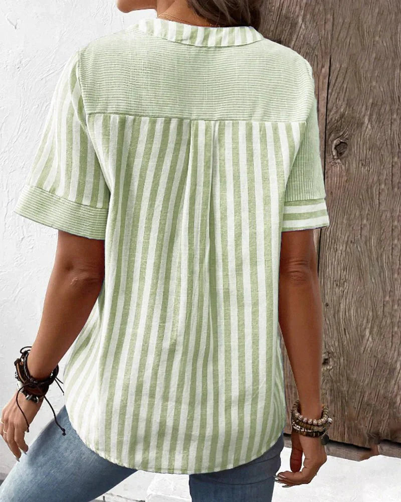 Gestreepte blouse met korte mouwen voor dames
