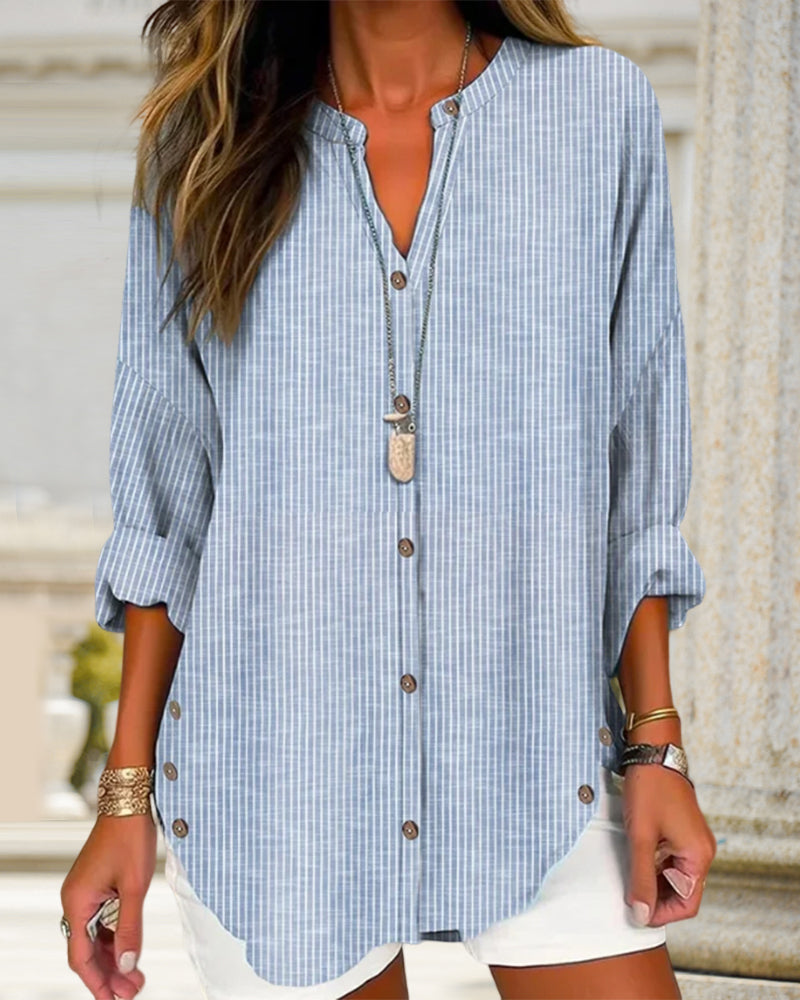 Gestreepte damesblouse met knoopsluiting