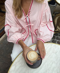 Gingham geruite damesblouse met open voorkant