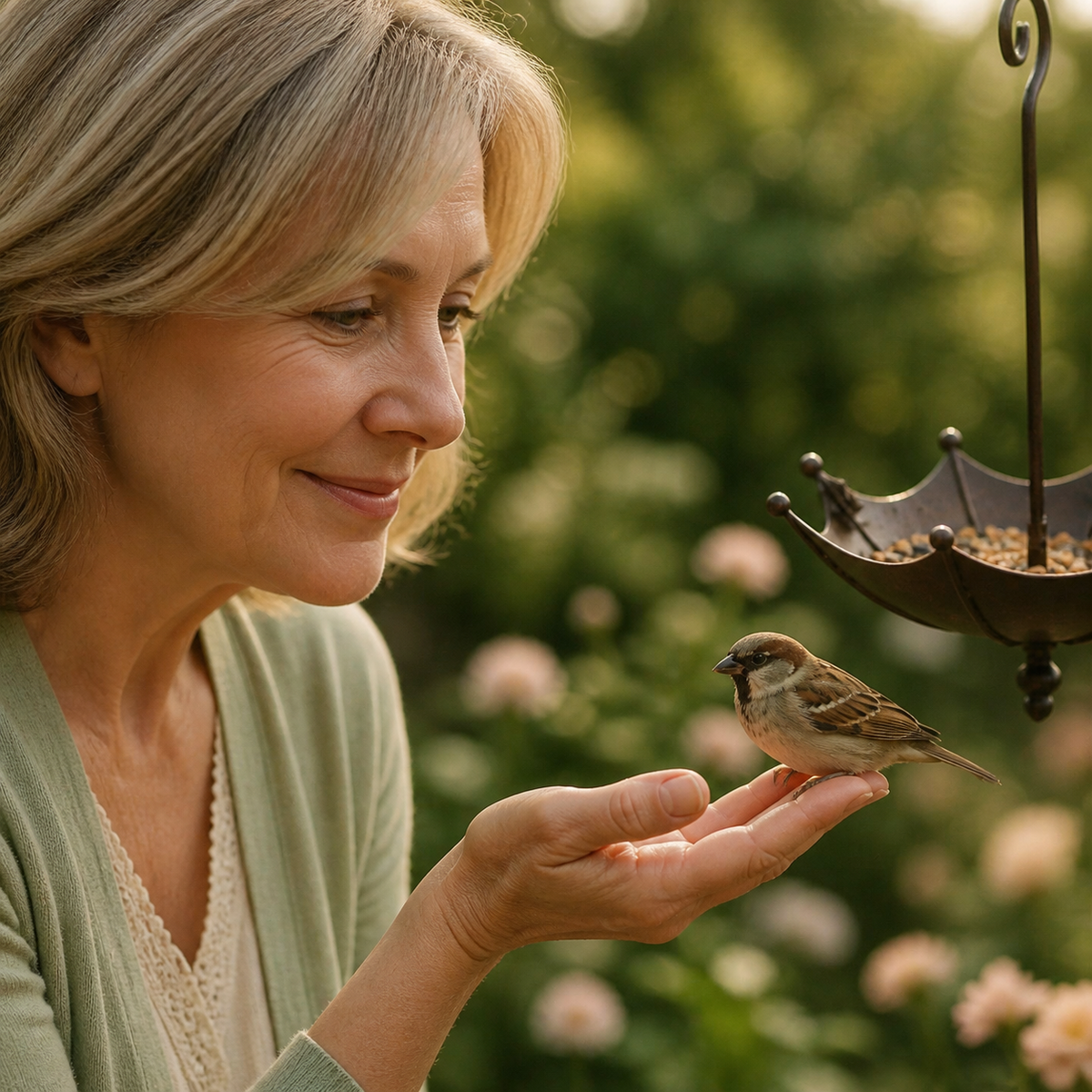 Hangende vogelvoeder- en badschaal in parapluvorm