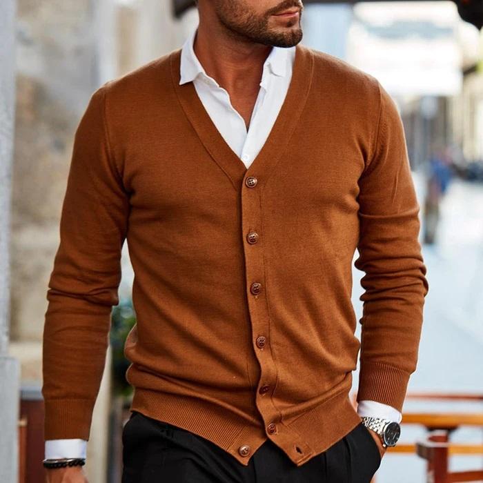 Herencardigan met V-hals en knoopsluiting