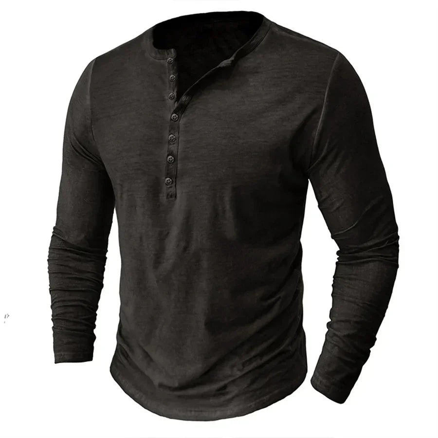 Heren T-shirt met lange mouwen en knopen