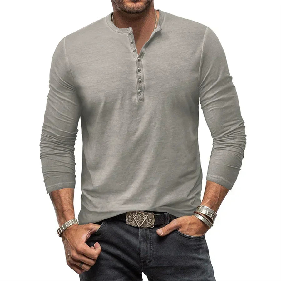 Heren T-shirt met lange mouwen en knopen