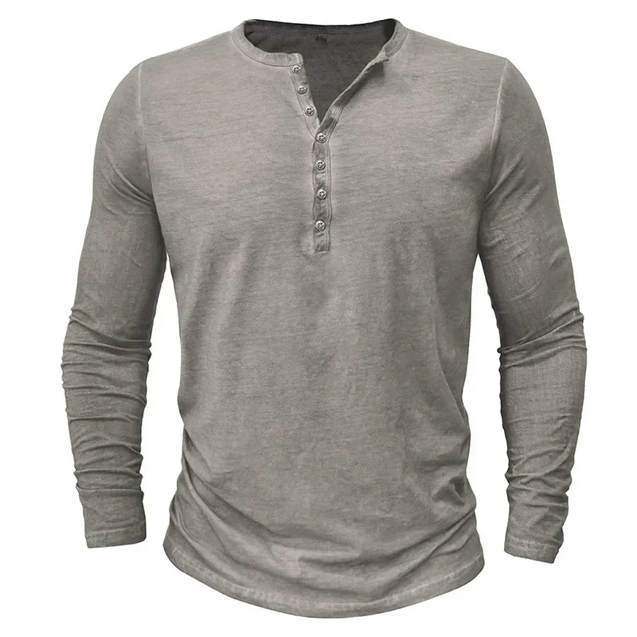 Heren T-shirt met lange mouwen en knopen