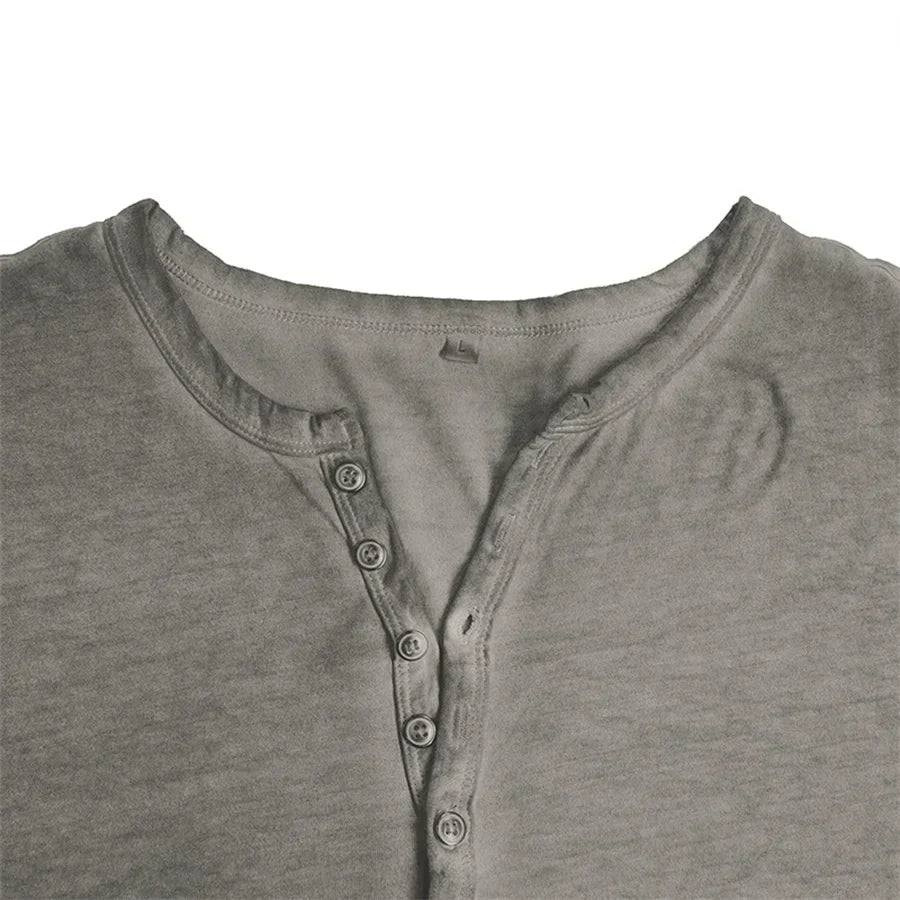 Heren T-shirt met lange mouwen en knopen