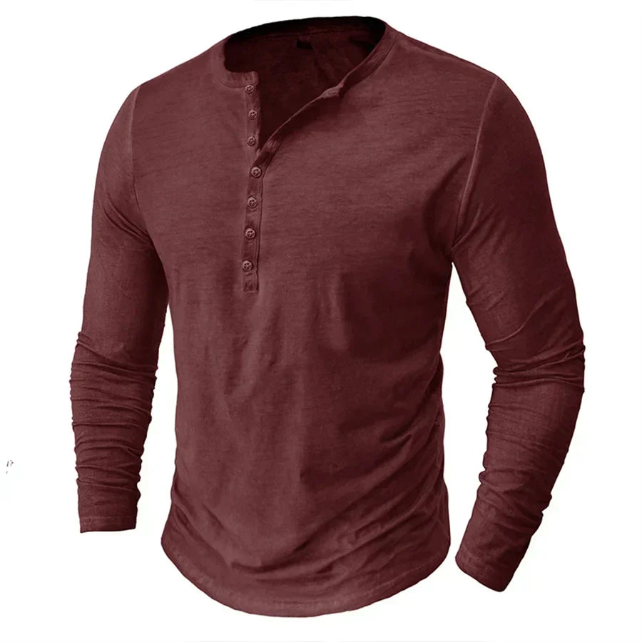 Heren T-shirt met lange mouwen en knopen
