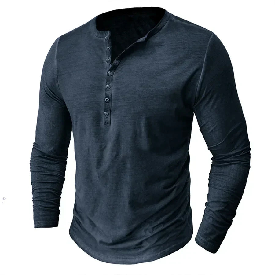Heren T-shirt met lange mouwen en knopen