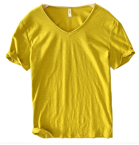 Heren T-shirt van linnen en katoen met V-hals