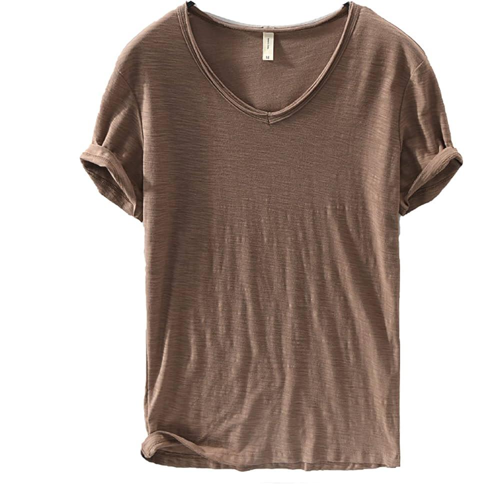 Heren T-shirt van linnen en katoen met V-hals