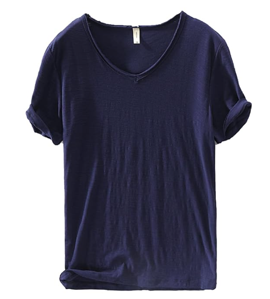 Heren T-shirt van linnen en katoen met V-hals