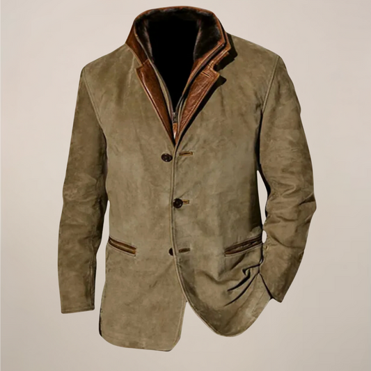 Herenblazer in vintagestijl – Jas in suède-look met contrasterende kraag en ritssluiting
