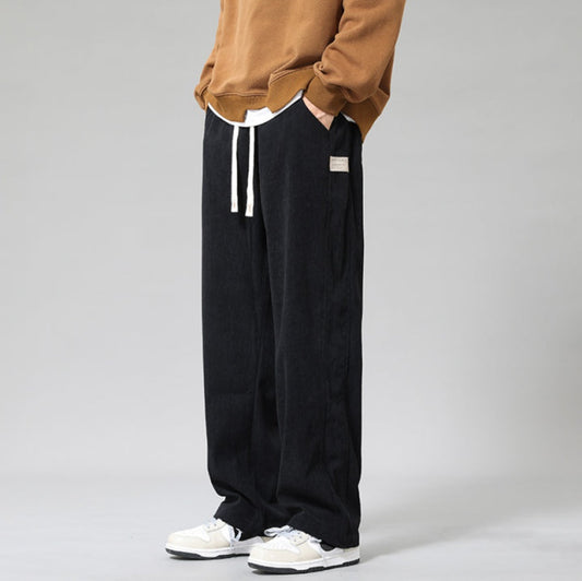 Herenbroek met wijde pijpen – Loose fit, elastische tailleband, zacht materiaal, bruin of lichtgrijs