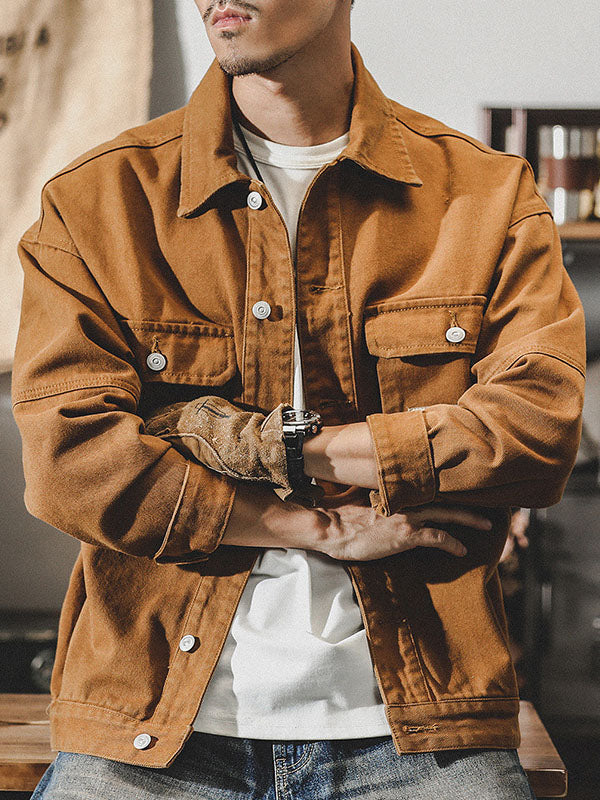 Herencargo-jack in American vintage-stijl, retro werkjack met duurzame pasvorm en klassiek ontwerp