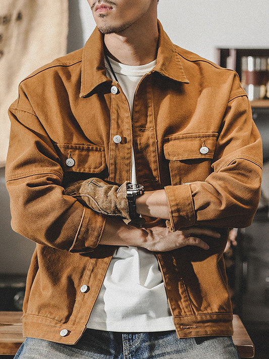 Herencargo-jack in American vintage-stijl, retro werkjack met duurzame pasvorm en klassiek ontwerp