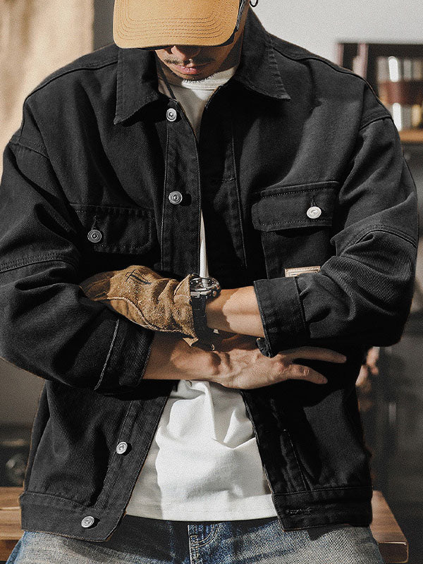 Herencargo-jack in American vintage-stijl, retro werkjack met duurzame pasvorm en klassiek ontwerp