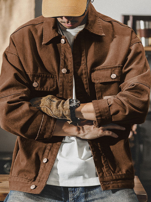 Herencargo-jack in American vintage-stijl, retro werkjack met duurzame pasvorm en klassiek ontwerp
