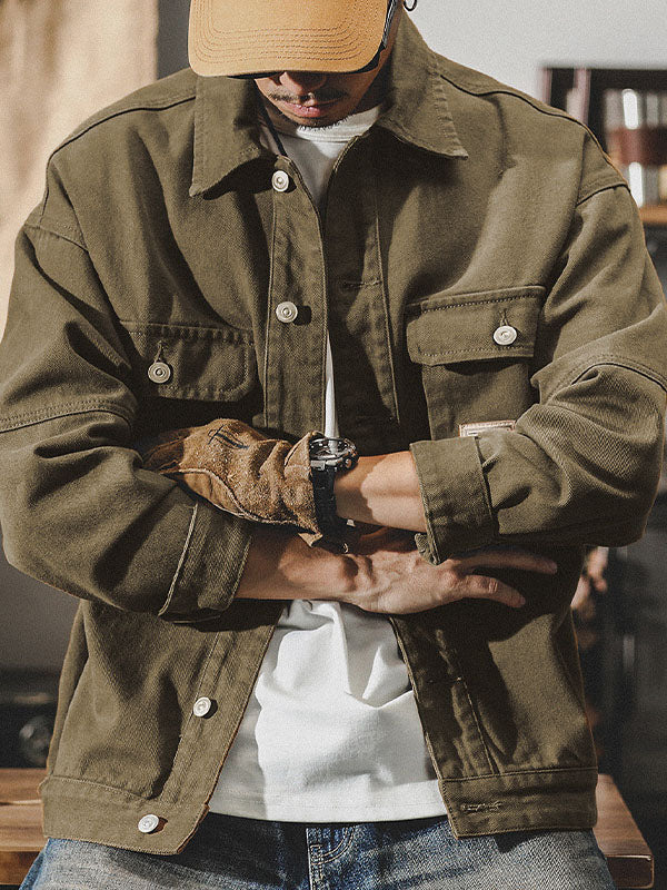 Herencargo-jack in American vintage-stijl, retro werkjack met duurzame pasvorm en klassiek ontwerp