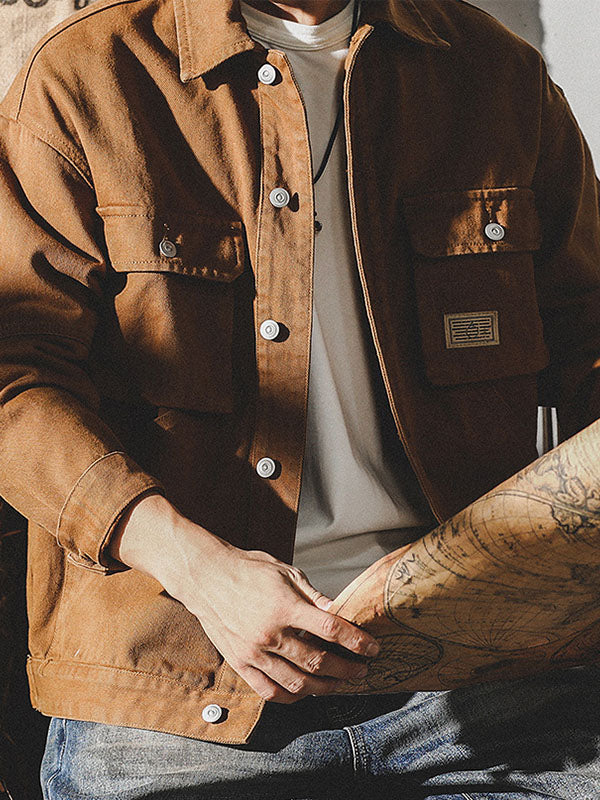 Herencargo-jack in American vintage-stijl, retro werkjack met duurzame pasvorm en klassiek ontwerp