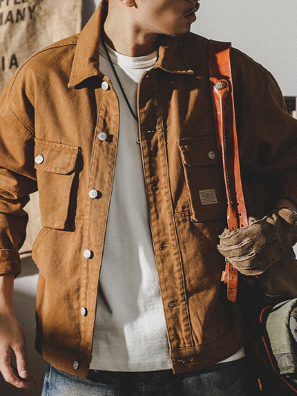 Herencargo-jack in American vintage-stijl, retro werkjack met duurzame pasvorm en klassiek ontwerp