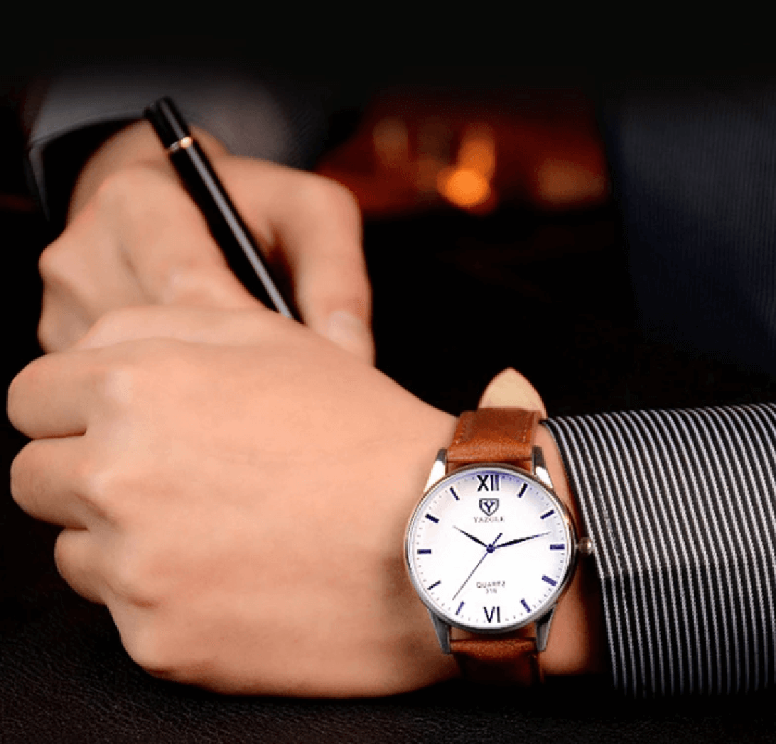 Herenhorloge met leren band