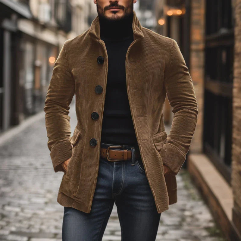 Herenjack in tailored fit met hoge kraag en ribstructuur